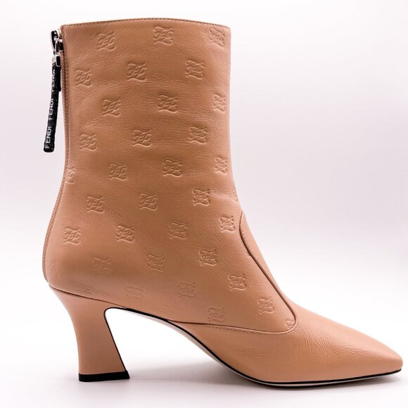 Brand New Fendi FFreedom 65 Logo Printed Leather Boots in Neutral Pink, Size 38 - Picture 6 of 11